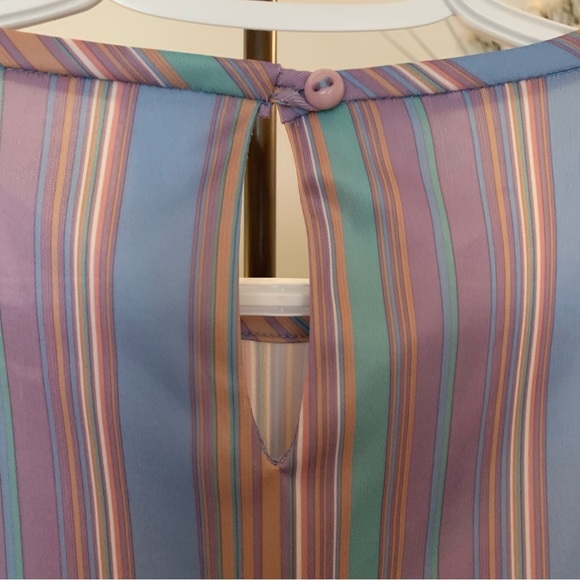 Vintage 70's Pastel Striped Women's Blouse, Size Medium - Picture 7 of 10